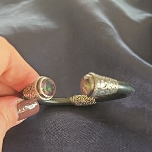 Silver and Black Bracelet with Iridescent Stones